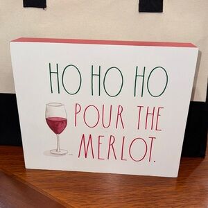 NEW Rae Dunn HO HO HO POUR THE MERLOT wooden wine Christmas sign